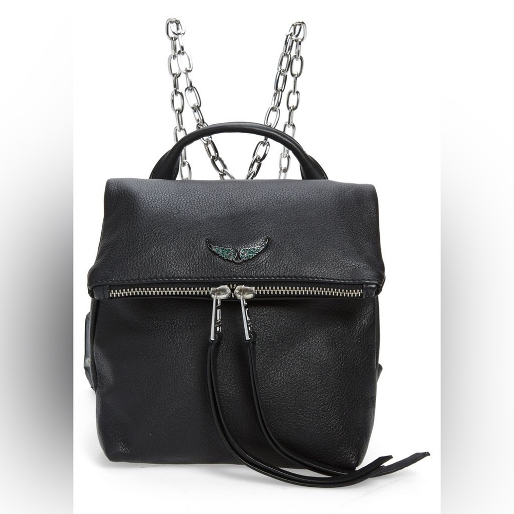 Black Leather Mini Backpack With Silver Details - image 1